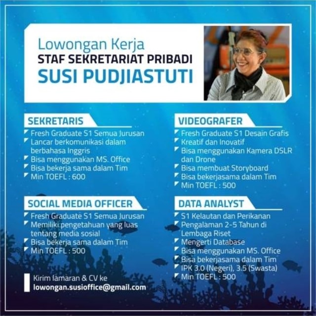 SQ, Lowongan Kerja Staf Susi Pudjiastuti