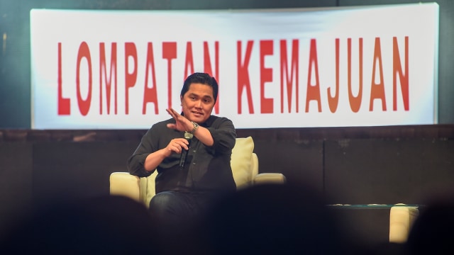 Menteri BUMN Erick Thohir berbicara di hadapan peserta Milenial Fest 2019 di Jakarta, Sabtu (14/12/2019). Foto: ANTARA FOTO/Nova Wahyudi