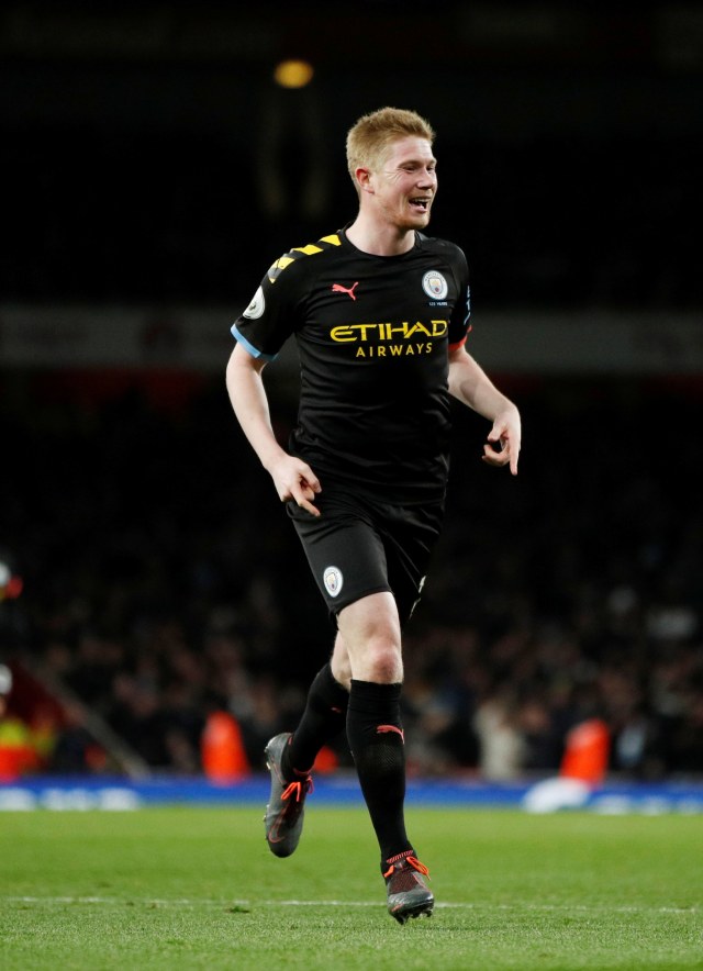 Kevin De Bruyne saat tampil pada laga versus Arsenal. Foto: Reuters/John Sibley