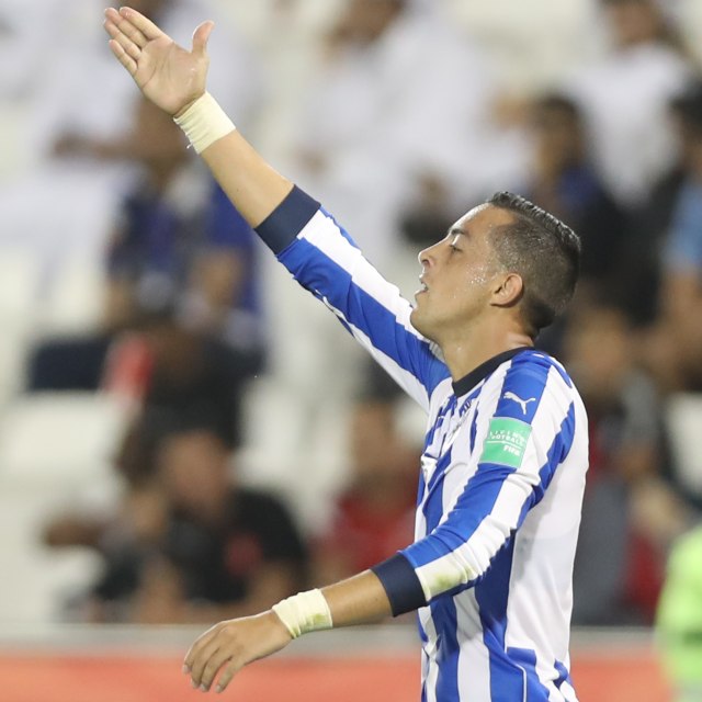 Rogelio Funes Mori merayakan golnya ke gawang Al Sadd. Foto: KARIM JAAFAR / AFP