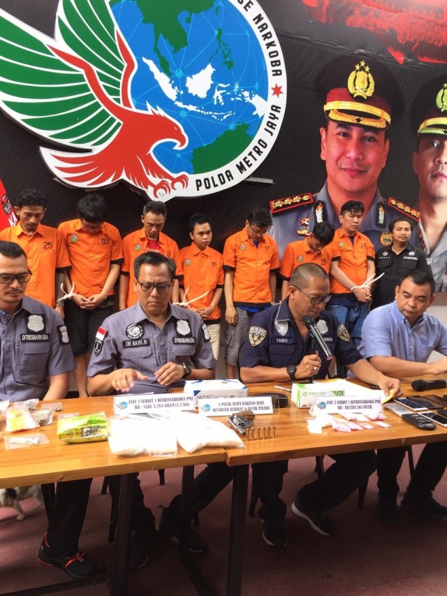 Konferensi pers kasus peredaran narkoba jaringan Lapas Banceuy Bandung di Mapolda Metro Jaya. Foto: Raga Imam/kumparan