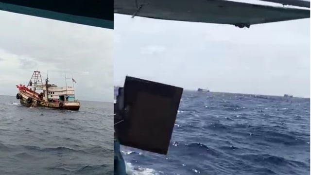 Penampakan kapal asing dalam video unggahan Dedek. Foto : Istimewa