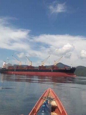 Vessel milik PT PJM sedang mengangkut ore untuk dikirim ke cina yang berada di Kecamatan Tolala, Kabupaten Kolaka Utara. Foto: Istimew