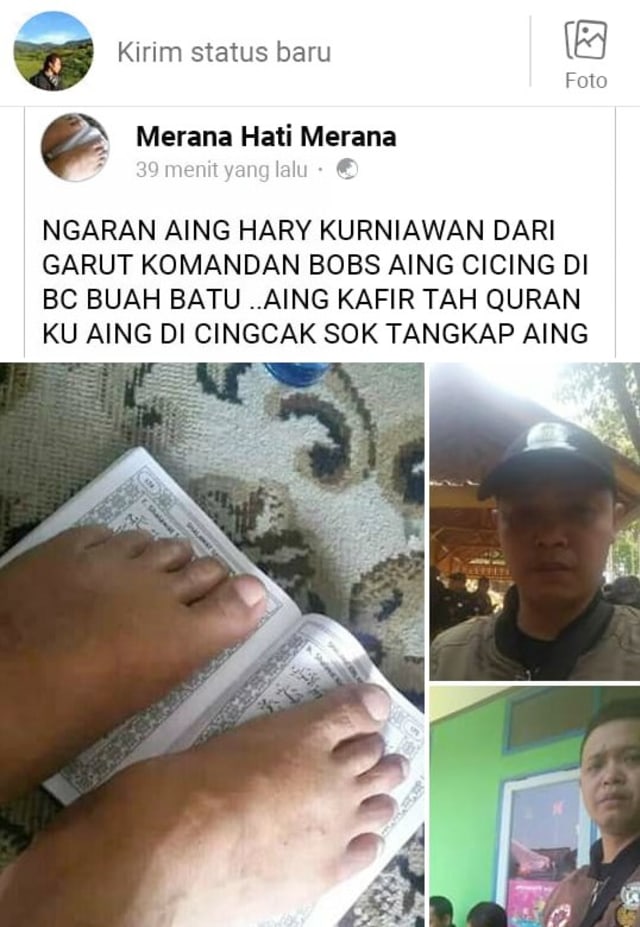 Postingan pria di Garut injak Alquran. Foto: Dok. Istimewa