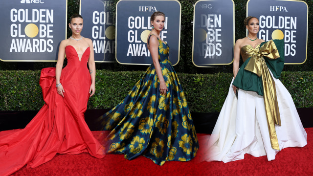 Scarlett Johansson, Taylor Swift, dan Jennifer Lopez menghadiri Golden Globe Awards ke 77 di Beverly Hills, California, Amerika Serikat. Foto: AFP/VALERIE MACON