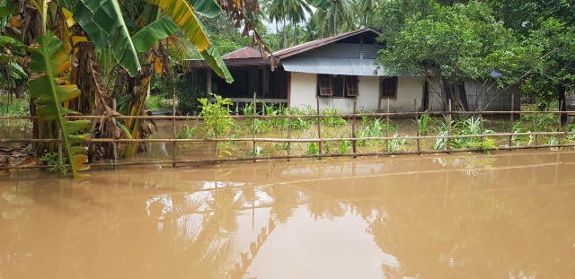 Rumah warga di Desa Talibura yang terendam banjir pada Senin (6/1/2020) pagi. Foto: Mario WP Sina. 