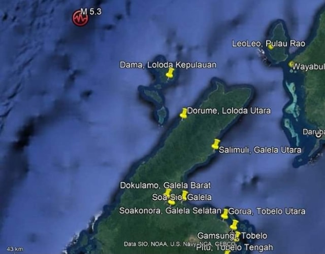 Gempa bumi di Halmahera Utara, pada Jumat 10 Januari 2020.