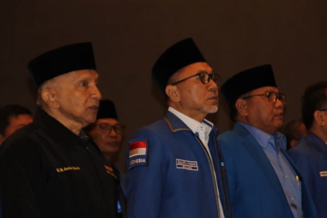 Amien Rais bersama Ketua Umum DPP PAN Zulkifli Hasan menghadiri Rakorwil DPW PAN Jatim di Surabaya