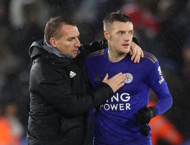 Brendan Rodgers dan Jamie Vardy. Foto: Action Images via Reuters/Carl Recine