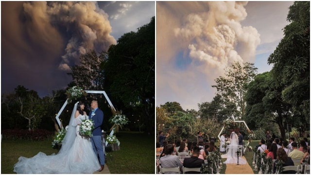 Acara pernikahan saat gunung Taal erupsi (Foto: Facebook Randolf Evan Photography)