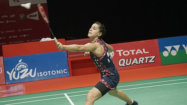 Carolina Marin saat berlaga dalam ajang Indonesia Masters 2020, Sabtu (18/1). Foto: Iqbal Firdaus/kumparan