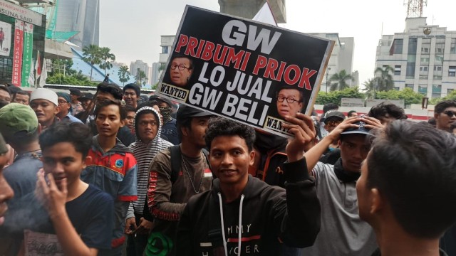 Warga Tanjung Priok demo di depan Kemenkumham, Rabu (22/1). Foto: Helmi Afandi Abdullah/kumparan