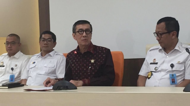 Konferensi pers Menkumham Yasonna Laoly