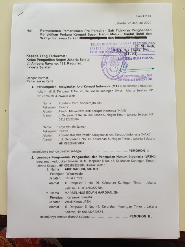 Gugatan MAKI ke Pengadilan Negeri  Jakarta Selatan. Foto: Dok. istimewa