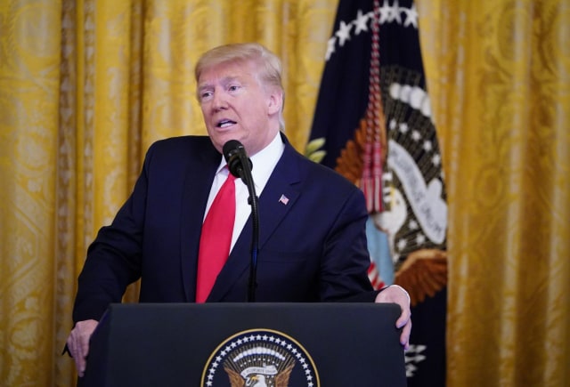 Presiden AS Donald Trump menyampaikan usulan perdamaian Israel-Palestina di Gedung Putih Foto: Mandel Ngan/AFP