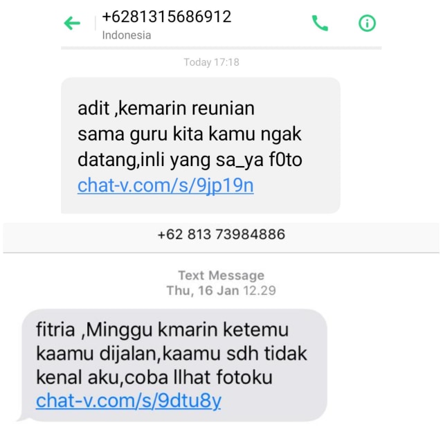 Contoh SMS Spam Chat-V. Foto: Screenshot