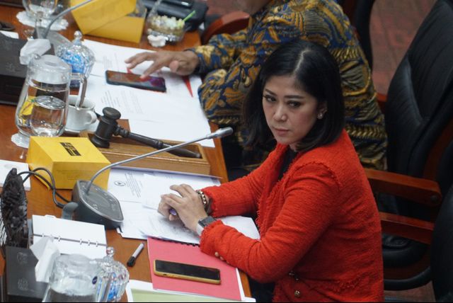 Anggota DPR dari Fraksi Golkar Meutya Hafid saat rapat kerja dengan Kemhan, TNI, Kemlu dan BNPB. Foto: Helmi Afandi Abdullah/kumparan