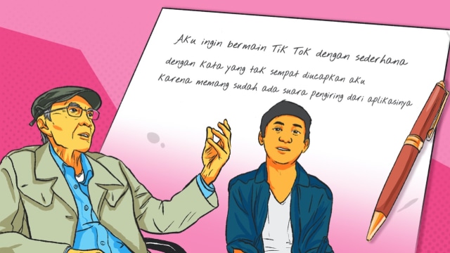 Ilustrasi tiktok, Bowo, dan Sapardi Djoko Damono. Foto: Dok: Maulana Saputra/kumparan.