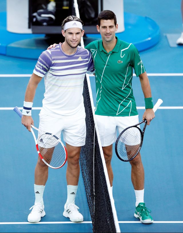  Novak Djokovic dan Dominic Thiem pada pertandingan final Australian Open 2020 di Melbourne Park, Australia.  Foto: REUTERS/Issei Kato