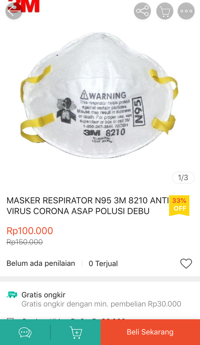 Masker N95 yang dijual di toko online. Foto: Dok. Istimewa