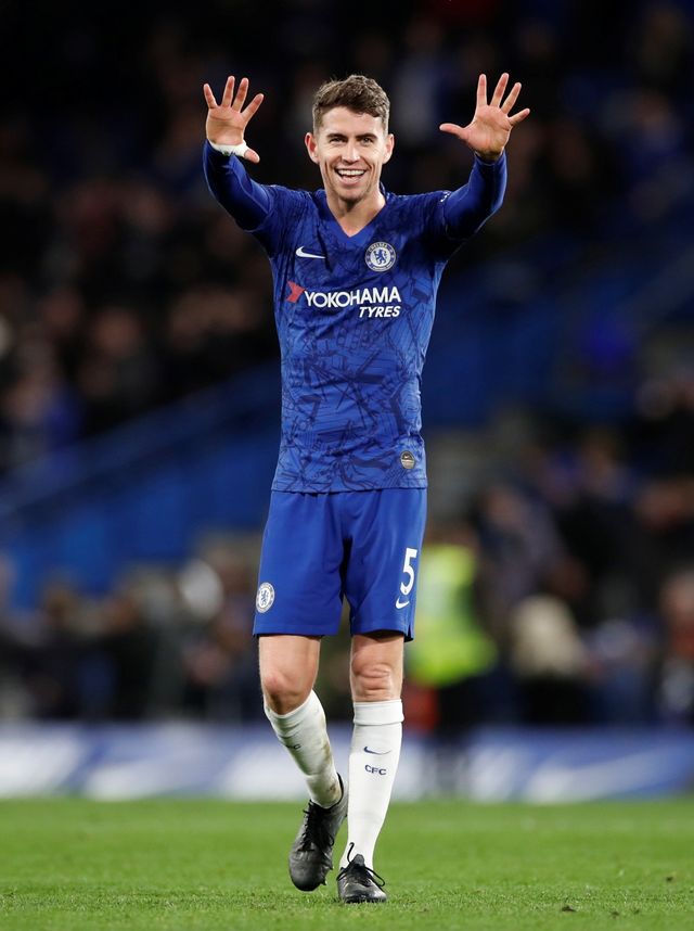 Jorginho merayakan gol untuk Chelsea ke gawang Burnley. Foto: Reuters/Paul Childs