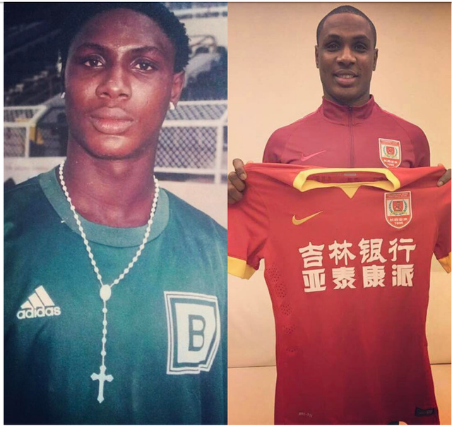 Perbedaan foto Ighalo saat miskin dan ditinggal kekasihnya dan saat bermain untuk Liga Super China.