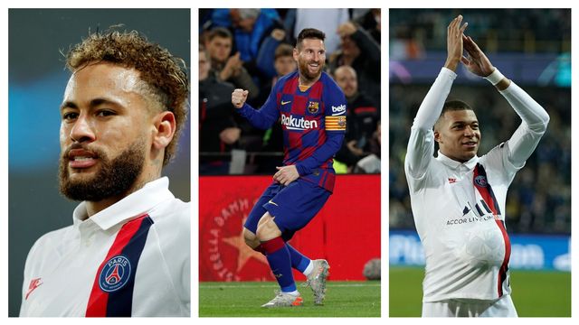Neymar, Lionel Messi, Kylian Mbappe. Foto: Reuters/Benoit Tissier & Albert Gea; AFP/Kenzo Tribouillard