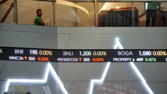 Pekerja melintas layar monitor Indeks Harga Saham Gabungan (IHSG). Foto:  Irfan Adi Saputra/kumparan