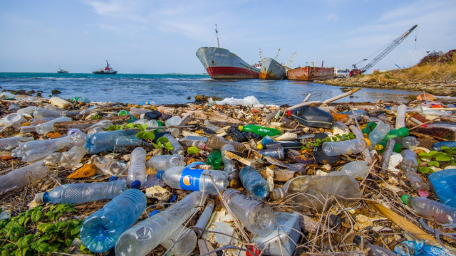 Ilustrasi sampah plastik di pantai. Foto: Shutter Stock