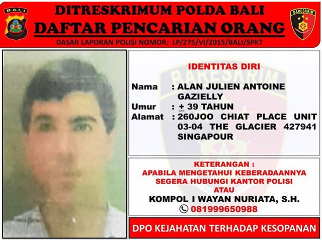 Identitas warga negara asal Perancis bernama Julien Antonie Gazielly, masuk dalam daftar pencarian orang (DPO) Polda Bali, sejak tahun 2018 Foto: Dok. Polda Bali 