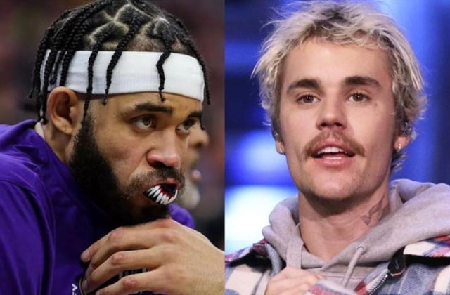JaVale McGee (kiri) dan Justin Bieber (kanan)