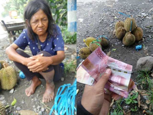 Penjual durian yang ditipu. (Foto: Akun Facebook Fandi Achmad Pahalawan)