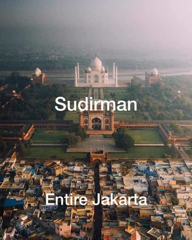 Meme Taj Mahal di Agra, India yang diubah oleh netizen Indonesia sebagai meme kesenjangan ekonomi antara Jalan Sudirman dengan seluruh Jakarta. Foto : Istimewa