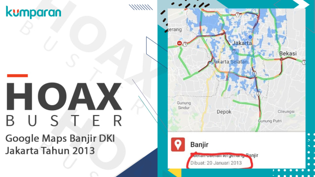 Hoax Buster Google Maps Banjir DKI Jakarta Tahun 2013. Foto: Twitter/@aw3126