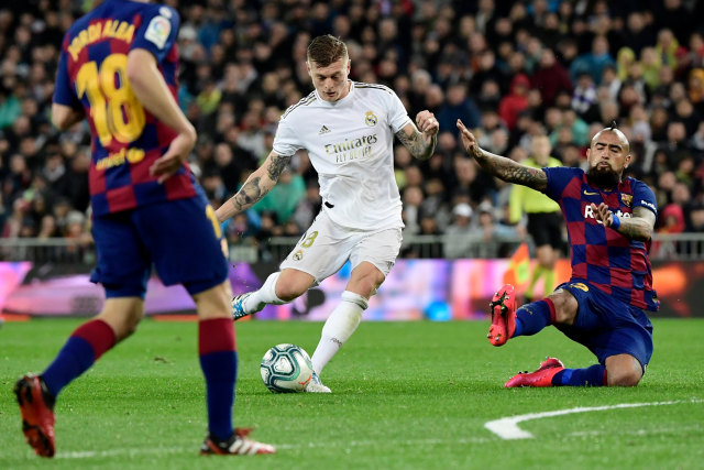 Pertandingan antara Real Madrid vs Barcelona di stadion Santiago Bernabeu, Madrid. Foto: AFP/JAVIER SORIANO