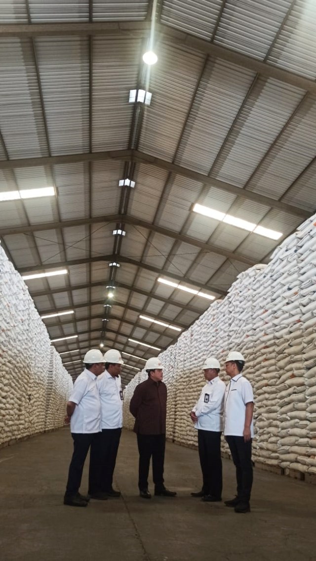 Menteri BUMN Erick Thohir (tengah) dan Dirut Bulog Budi Waseso (kedua kanan) saat mengunjungi gudang Bulog kelapa gading, Rabu (4/3). Foto: Helmi Afandi Abdullah/kumparan