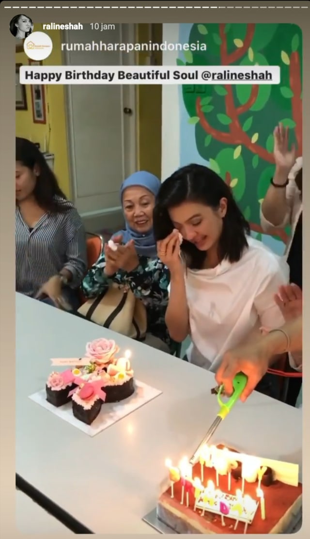 Raline Shah rayakan ulang tahun ke-35 di Rumah Harapan Indonesia. Foto: Instagram Story @ralineshah.