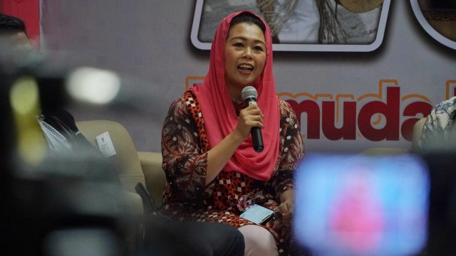 Yenny Wahid memberikan sambutan saat penandatanganan MoU terkait fasilitasi pelatnas Olimpiade 2020, Paralimpiade 2020 di Kemenpora, Selasa (10/3). Foto: Irfan Adi Saputra/kumparan