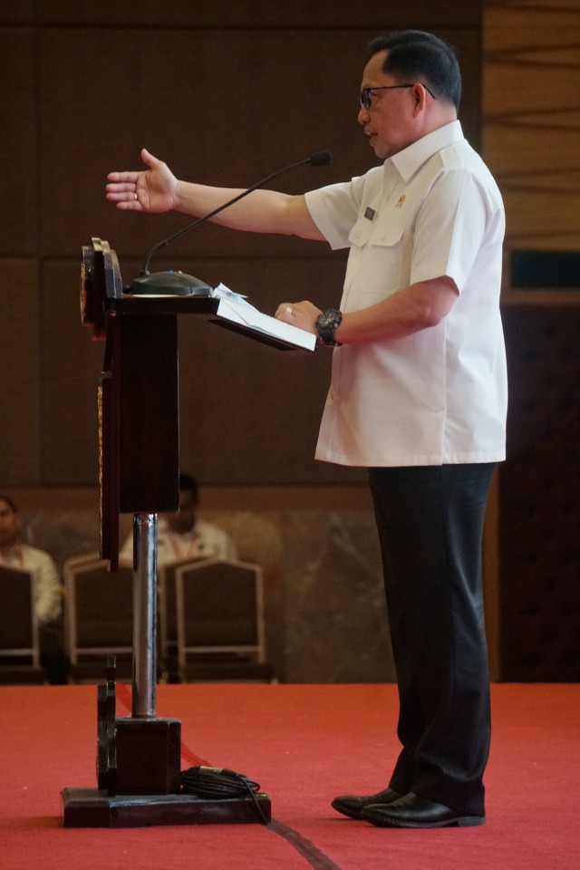 Menteri Dalama Negeri Tito Karnavian memeberikan sambutan saat Rapat Koordinasi Nasional Pengamanan Perbatasan Negara di Hotel Pullman, Jakarta. Foto: Irfan Adi Saputra/kumparan