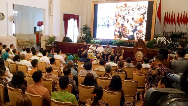 Presiden Joko Widodo pada Peresmian Pembukaan The 2nd Asian Agriculture & Food Forum (ASAFF) Tahun 2020 sekaligus Munas HKTI IX di Istana Negara, Jakarta. Foto: Fahrian Saleh/kumparan