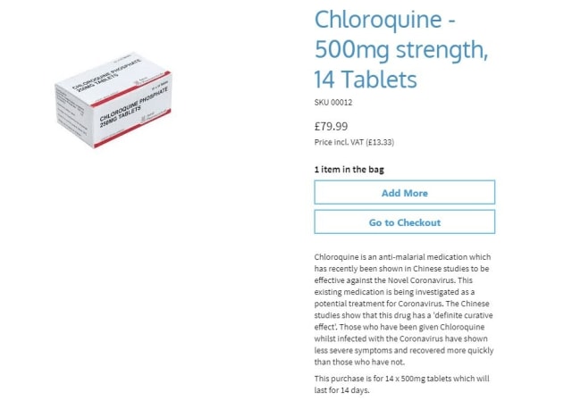 Situs obat-obatan ilegal yang menjual chloroquine di Inggris. Foto: AFP Fact Check