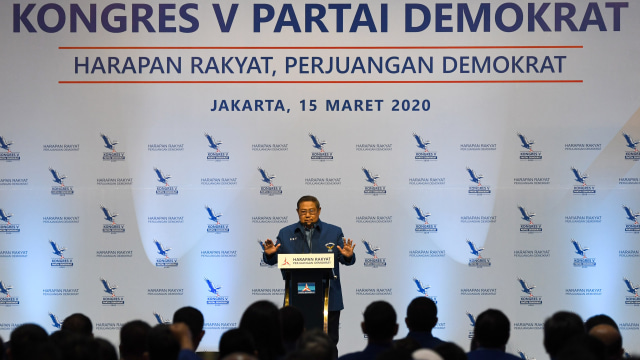 Ketua Umum Partai Demokrat, Susilo Bambang Yudhoyono saat pembukaan Kongres V Partai Demokrat di Jakarta. Foto: ANTARA/M Risyal Hidayat