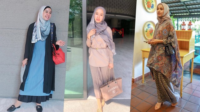Gaya OOTD stylish Laudya Cynthia Bella dalam balutan hijab. Foto: Instagram/@laudyacynthiabella