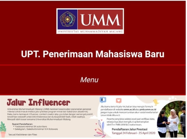 Universitas Muhammadiyah Malang Buka Pendaftaran Maba Jalur Influencer