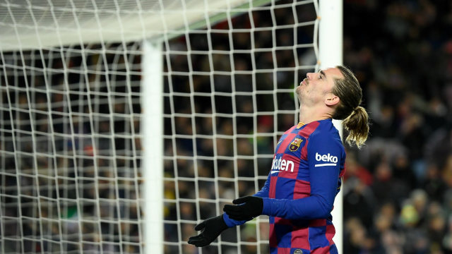 Antoine Griezmann di laga Barcelona vs Granada. Foto:  LLUIS GENE / AFP