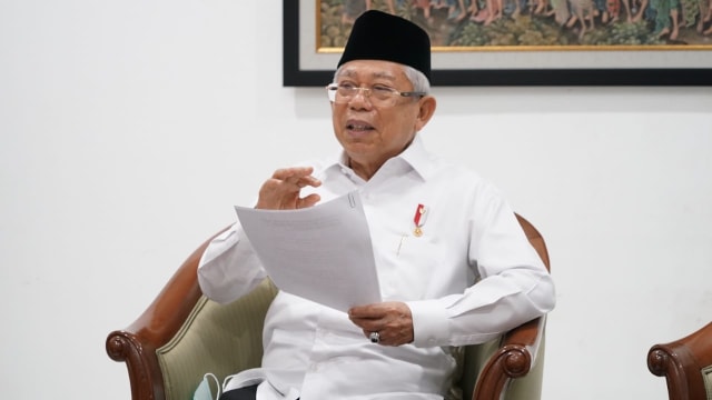 Wakil Presiden Ma'ruf Amin melakukan teleconference dengan wartawan. Foto: Dok. KIP