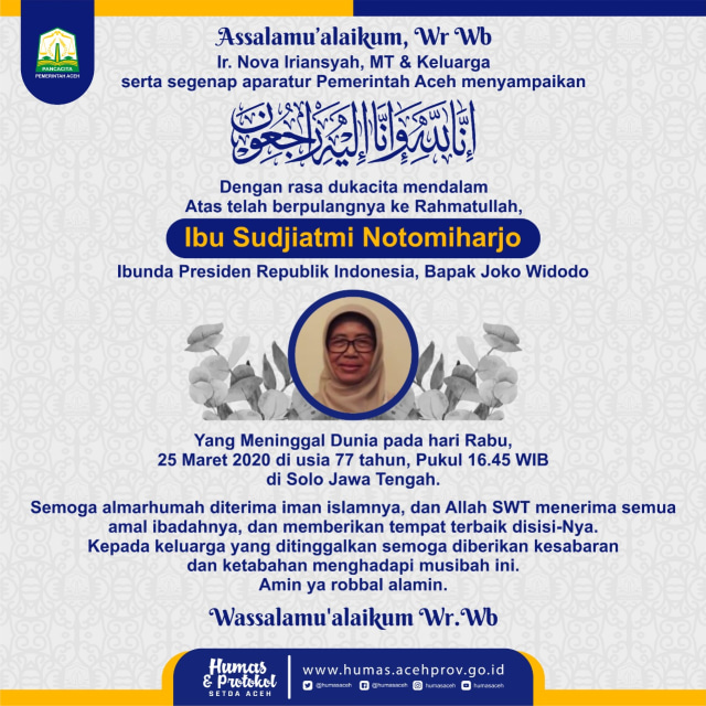 Pemerintah Aceh Sampaikan Duka Cita Atas Meninggalnya Ibunda Presiden Jokowi.jpeg