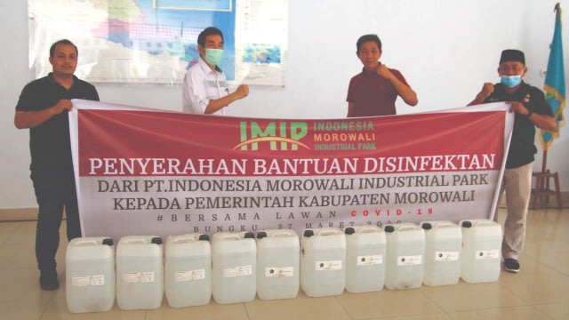 PT IMIP salurkan bantuan disinfektan ke Pemkab Morowali, Jumat (27/3). Foto: Istimewa