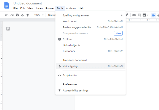 Pilih menu Tools di Google Docs