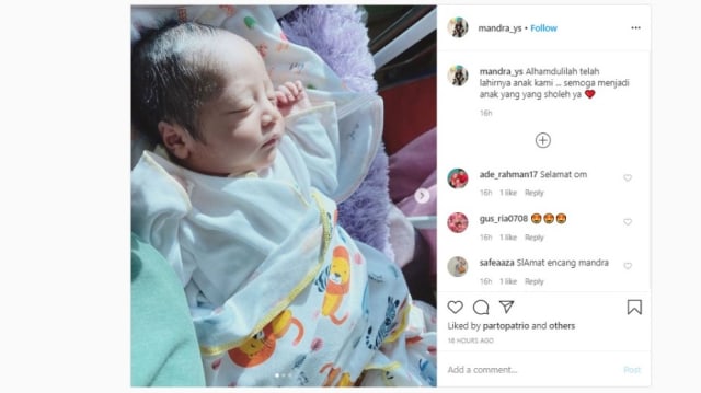 Aden Arliando, Nama Anak Laki-laki Mandra yang Baru Lahir (30878)